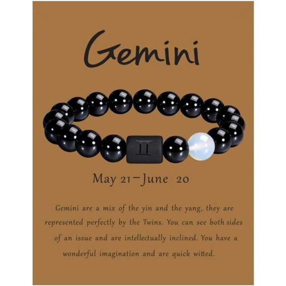 Zodiac Bracelet for Men Women, 8mm 10mm Natural Black Onyx Stone Star Sign - Picture 1 of 8